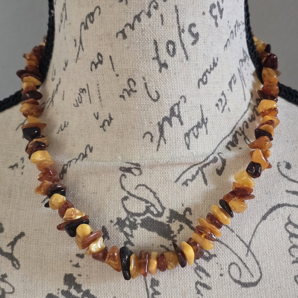 Genuine Multi-Colored  Honey, Cognac&Dark Cherry Raw Baltic Amber Necklace~NWOT